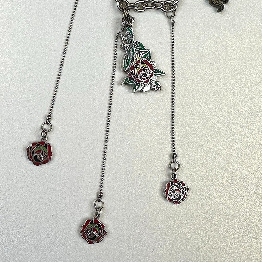 ED HARDY by Christian Audigier / VINTAGE Necklace / Triple Rose Drop Necklace - Picture 2 of 10